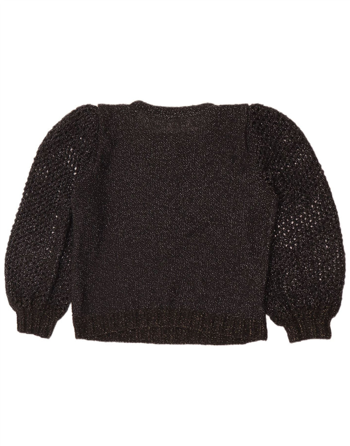 Sweter damski w stylu vintage z okrągłym dekoltem UK 12, średni czarny