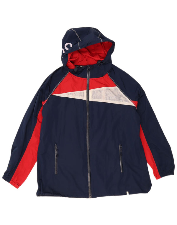 Crew Clothing Womens Graphic Rain Jacket UK 12 Medium Navy Blue Colourblock