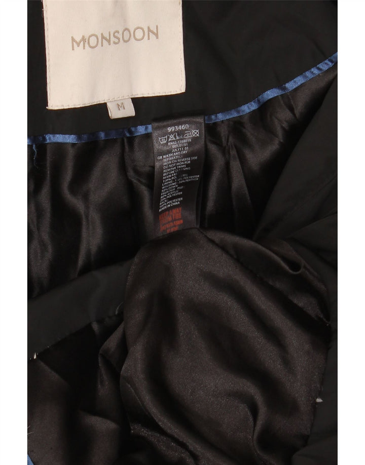 Damski ocieplany płaszcz z kapturem Monsoon UK 14, średni czarny poliester