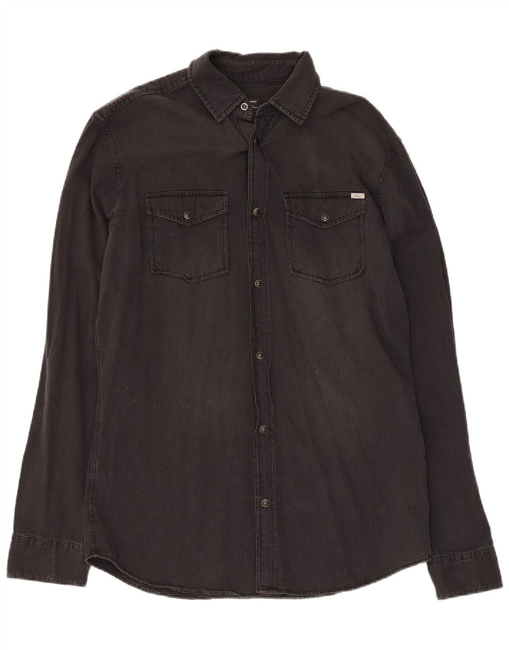 Męska koszula dżinsowa JACK & JONES, średnia czarna, bawełniana