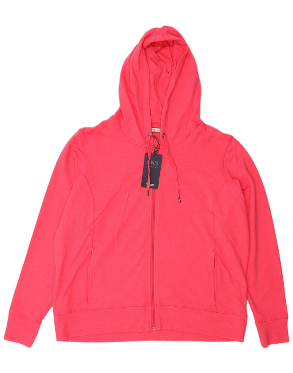 Marks & Spencer Damski sweter z kapturem i zamkiem UK 22 3XL Różowy, bawełniany
