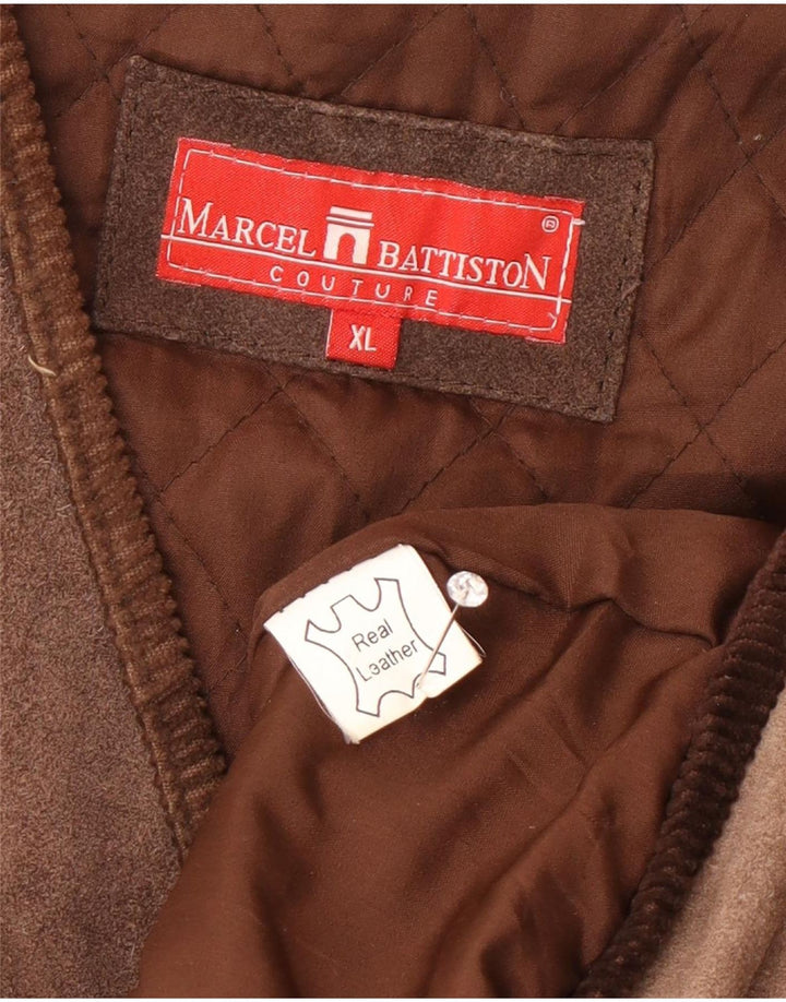Marcel Battiston Męska kamizelka skórzana XL, brązowa, klasyczna