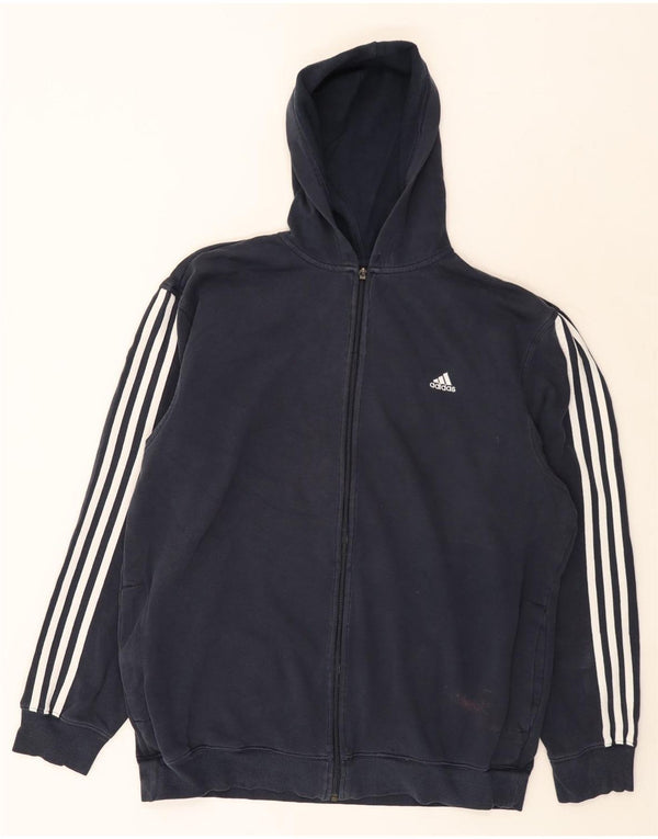 Adidas Męski sweter z kapturem i zamkiem XL, granatowy, bawełniany, z blokami kolorów