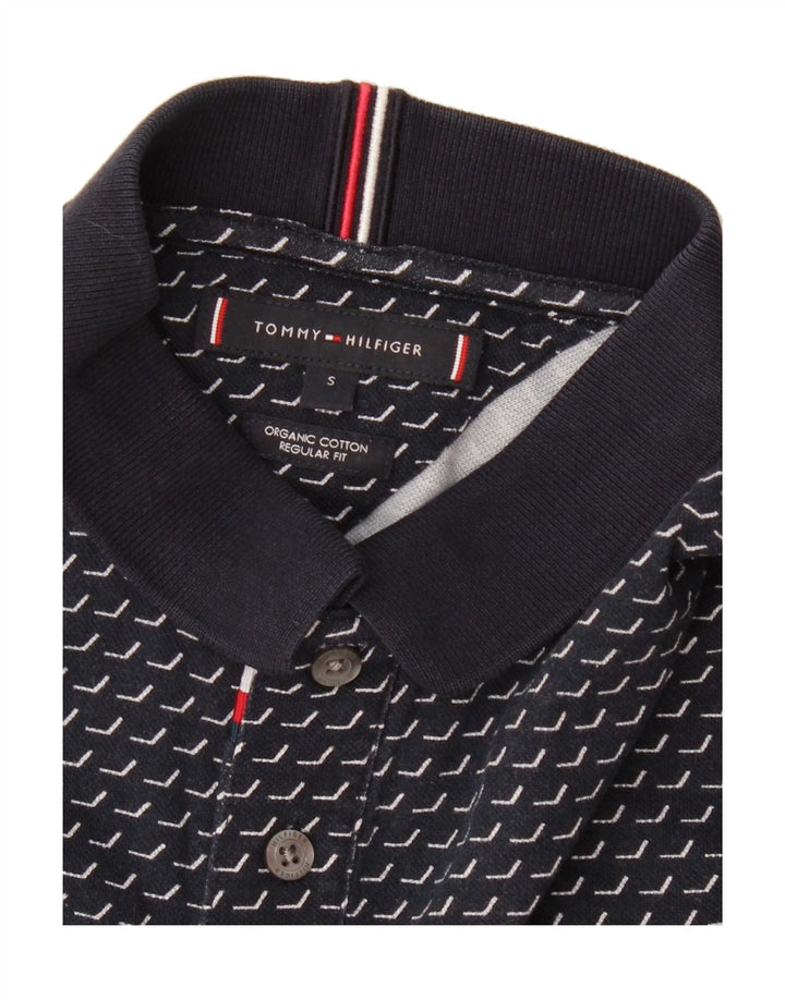 TOMMY HILFIGER Mens Abstract Pattern Polo Shirt Small Navy Blue Vintage Tommy Hilfiger and Second-Hand Tommy Hilfiger from Messina Hembry 