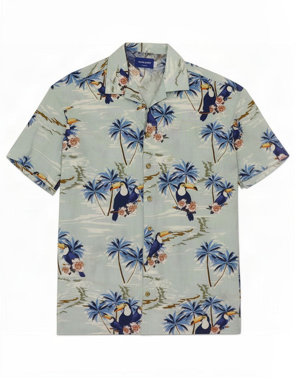 Męska koszula z krótkim rękawem Jack & Jones, mała, niebieska, bawełniana w kwiaty, hawajska