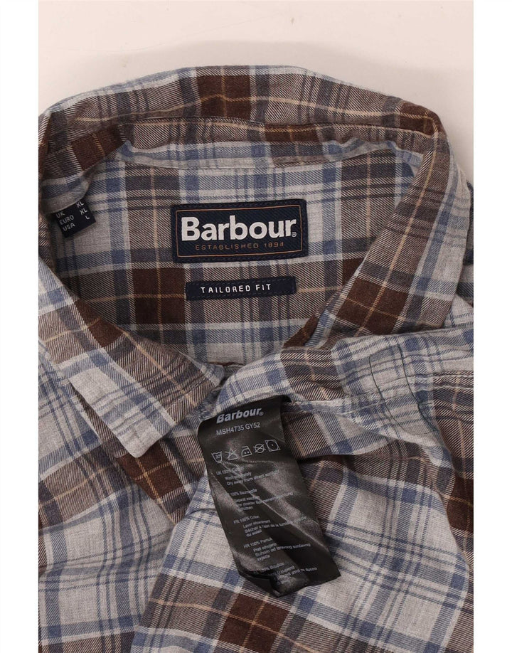 Męska koszula flanelowa Barbour o dopasowanym kroju XL, szara, bawełniana w kratę