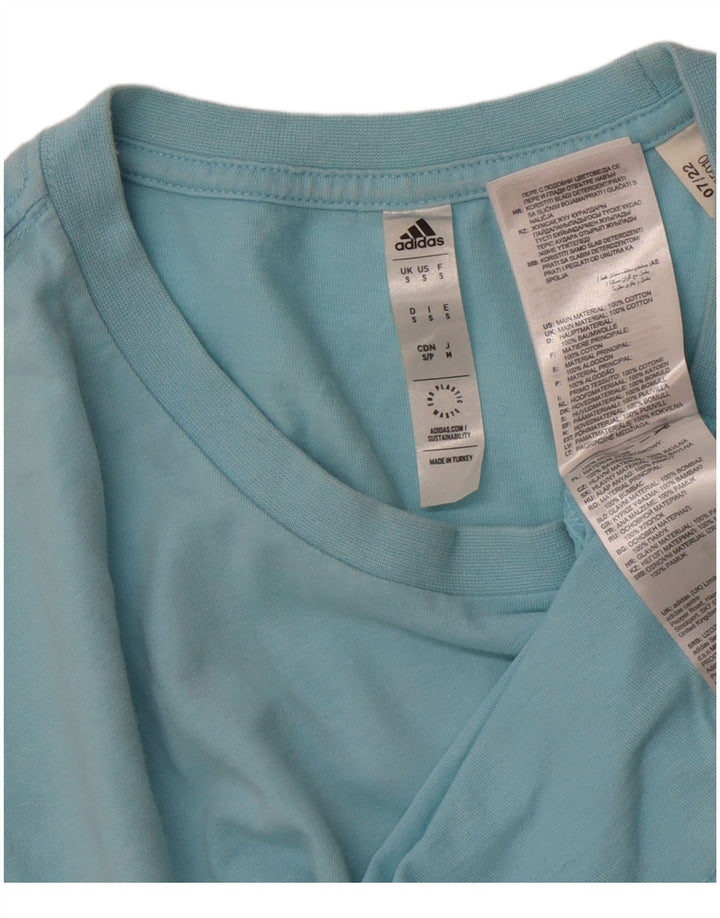 Męski T-shirt z grafiką ADIDAS, mały, niebieski, bawełniany