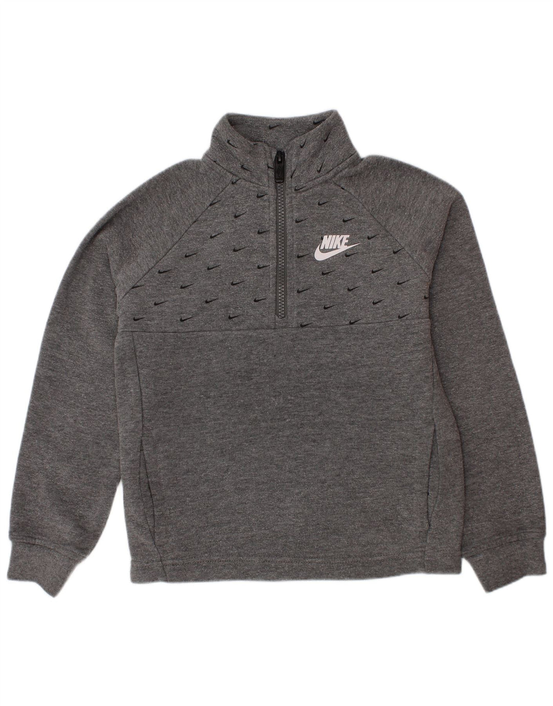Chłopięcy sweter Nike z grafiką i zamkiem błyskawicznym, 5-6 lat, średnioszary, bawełniany