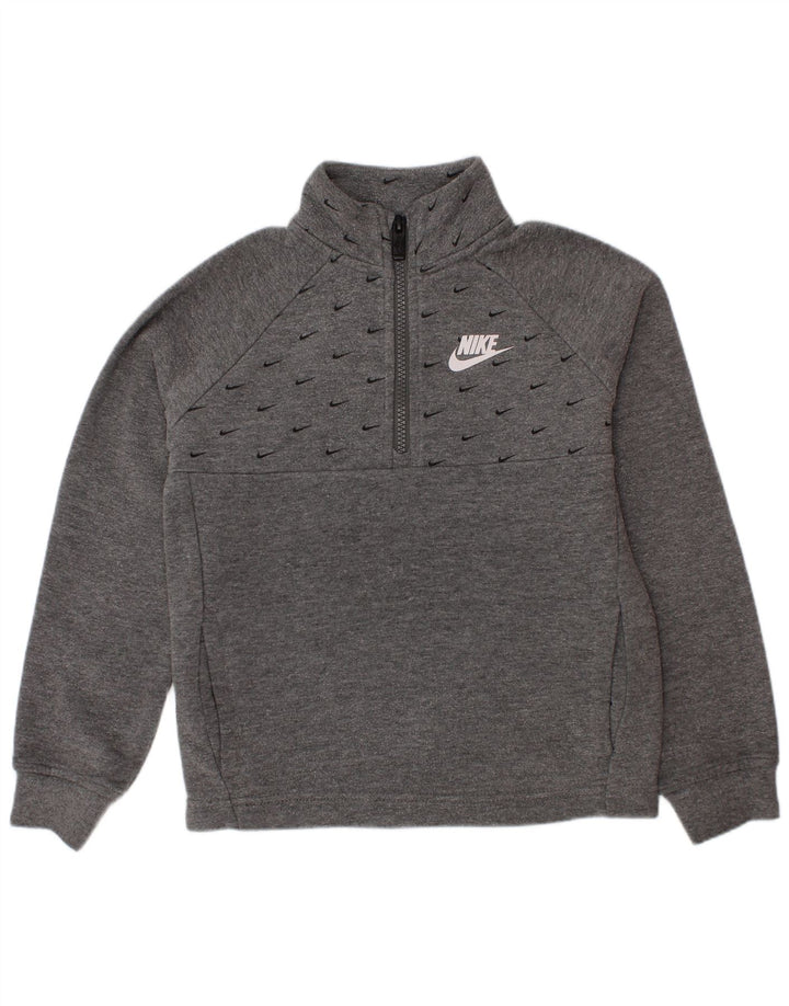 Chłopięcy sweter Nike z grafiką i zamkiem błyskawicznym, 5-6 lat, średnioszary, bawełniany