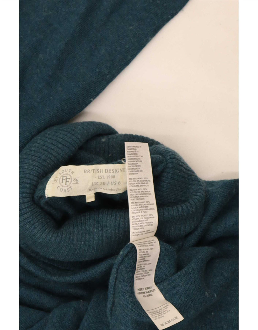 Damski sweter z golfem Fat Face UK 10 Small Blue Wełna