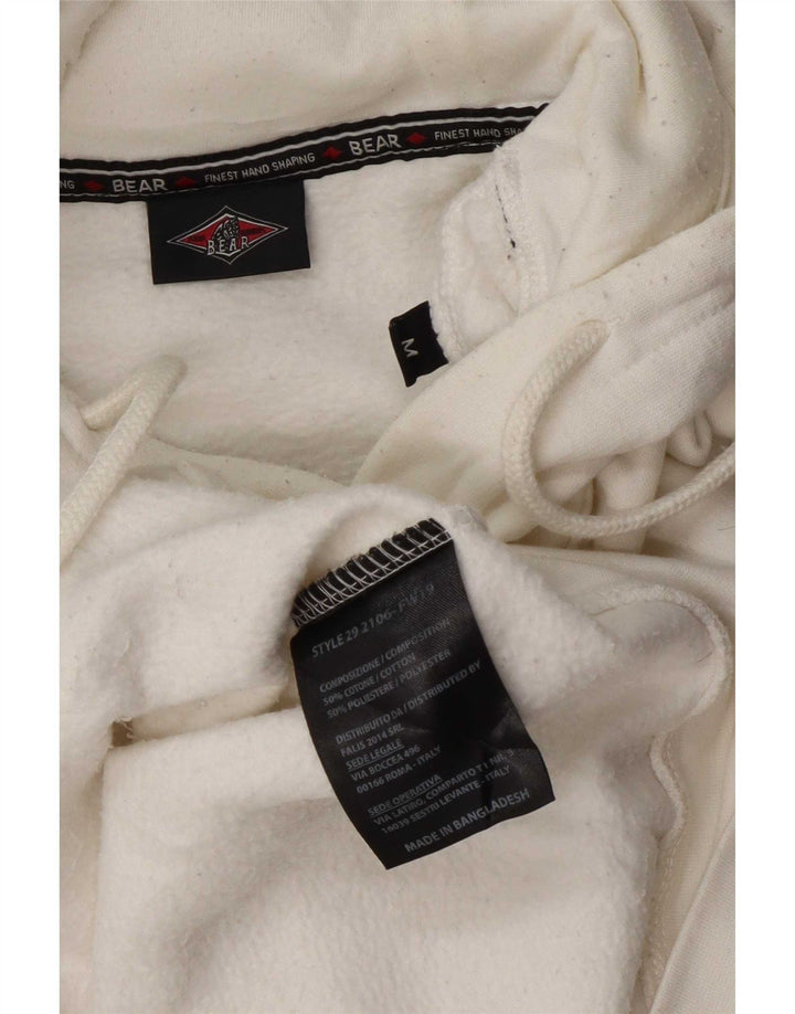 Męski sweter z kapturem Bear Graphic, średniej wielkości biała bawełna