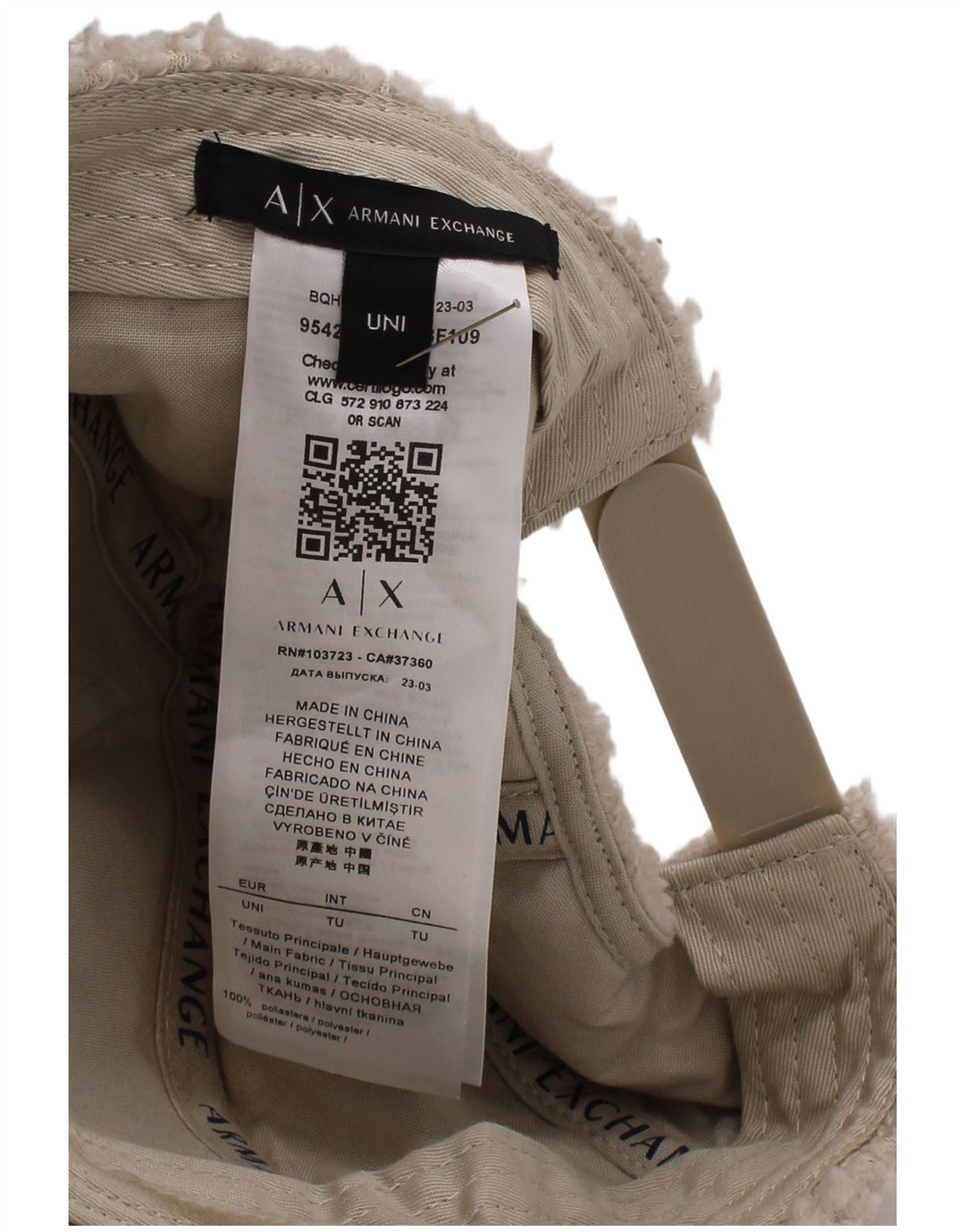 Męska polarowa czapka z daszkiem Armani Exchange w jednym rozmiarze w kolorze złamanej bieli, poliestru