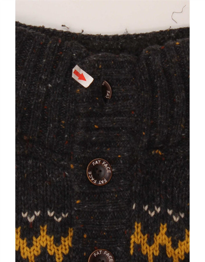 Męski sweter zapinany na guziki Fat Face Średni szary Fair Isle Wool