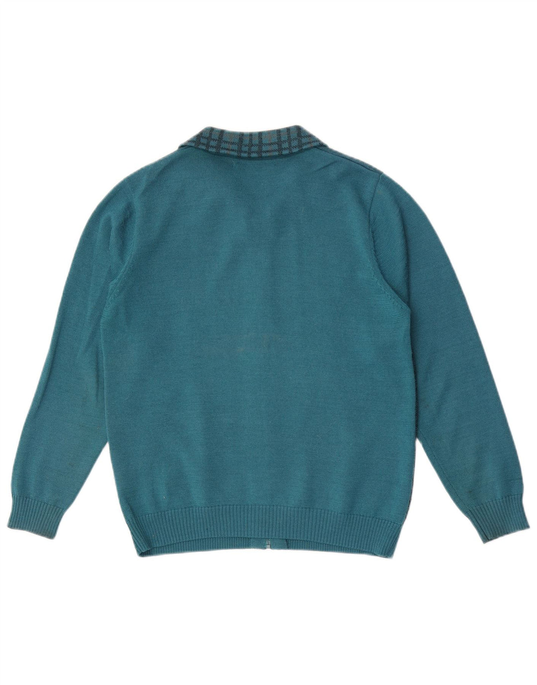 Vintage damski sweter rozpinany na zamek UK 12 w średnią niebieską kratkę