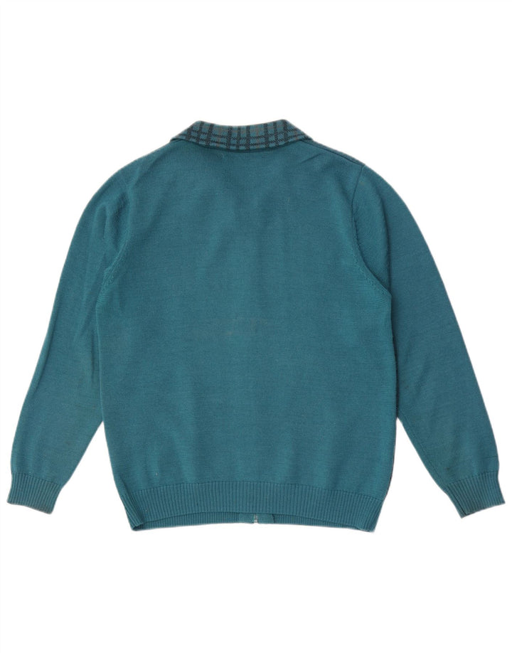 Vintage damski sweter rozpinany na zamek UK 12 w średnią niebieską kratkę