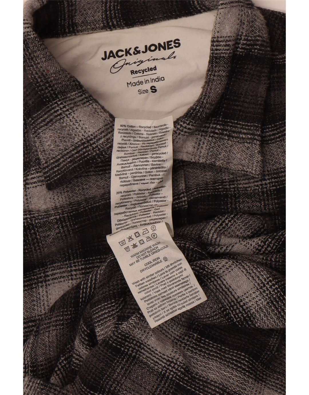 Męska koszula flanelowa w kratkę Jack & Jones, mała, szara, bawełniana