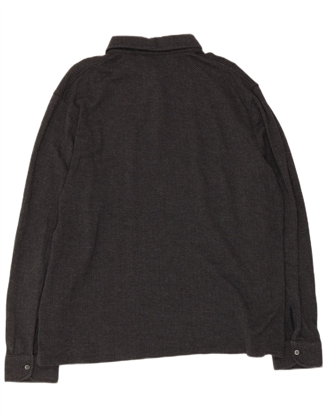 Marks & Spencer Mens Autograph Pullover Shirt XL Black Herringbone Cotton