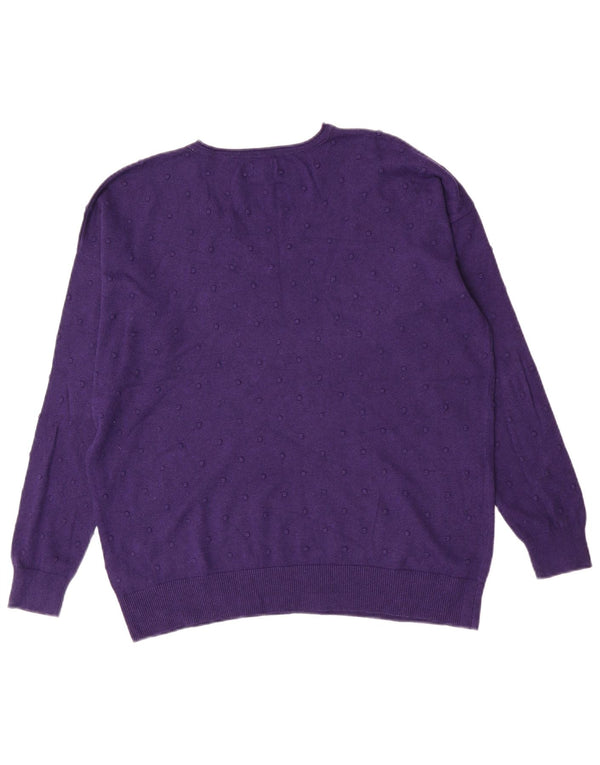 Fat Face Womens V-Neck Jumper Sweater UK 14 Large Purple Spotted Cotton