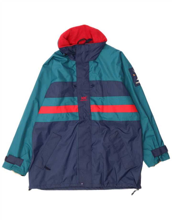 Męska kurtka przeciwdeszczowa Helly Hansen UK 40, duża, granatowa, z blokami kolorów, poliamid