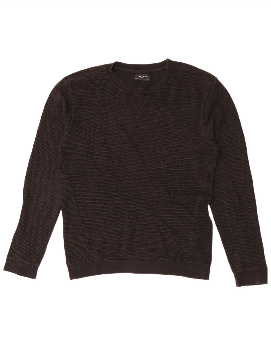 Zara Męski sweter z okrągłym dekoltem, duży, czarny, bawełniany