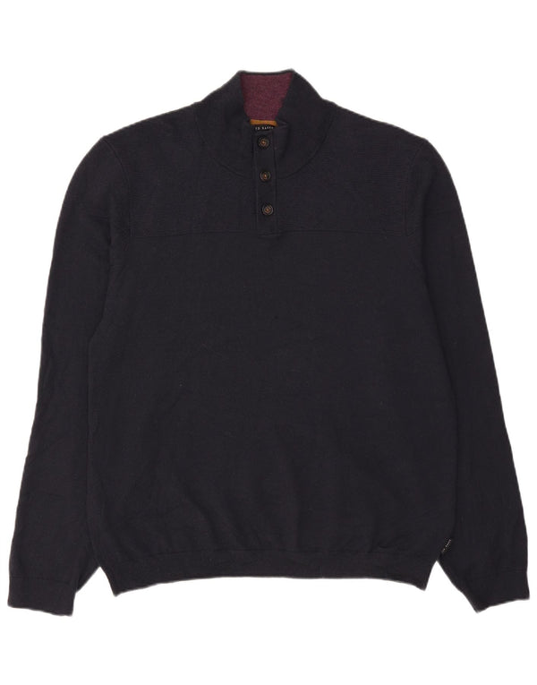 Męski sweter zapinany na guziki Ted Baker, rozmiar 7 3XL, granatowy, z czystej wełny
