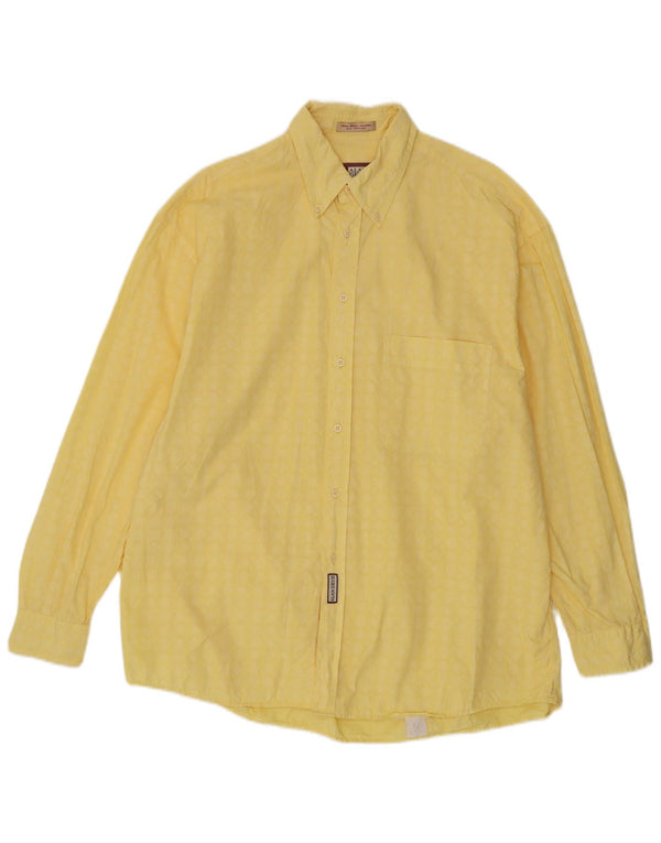 Koszula męska w stylu vintage, rozmiar 43/44 XL, żółta, geometryczna bawełna
