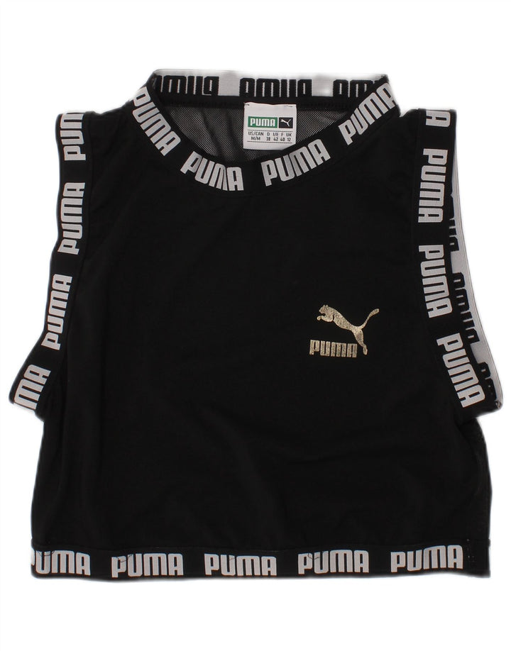 PUMA Womens Crop Graphic Vest Top UK 12 Medium Black