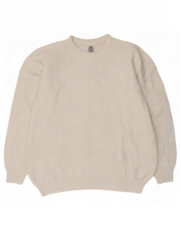 Vintage męski sweter z okrągłym dekoltem XL, biały