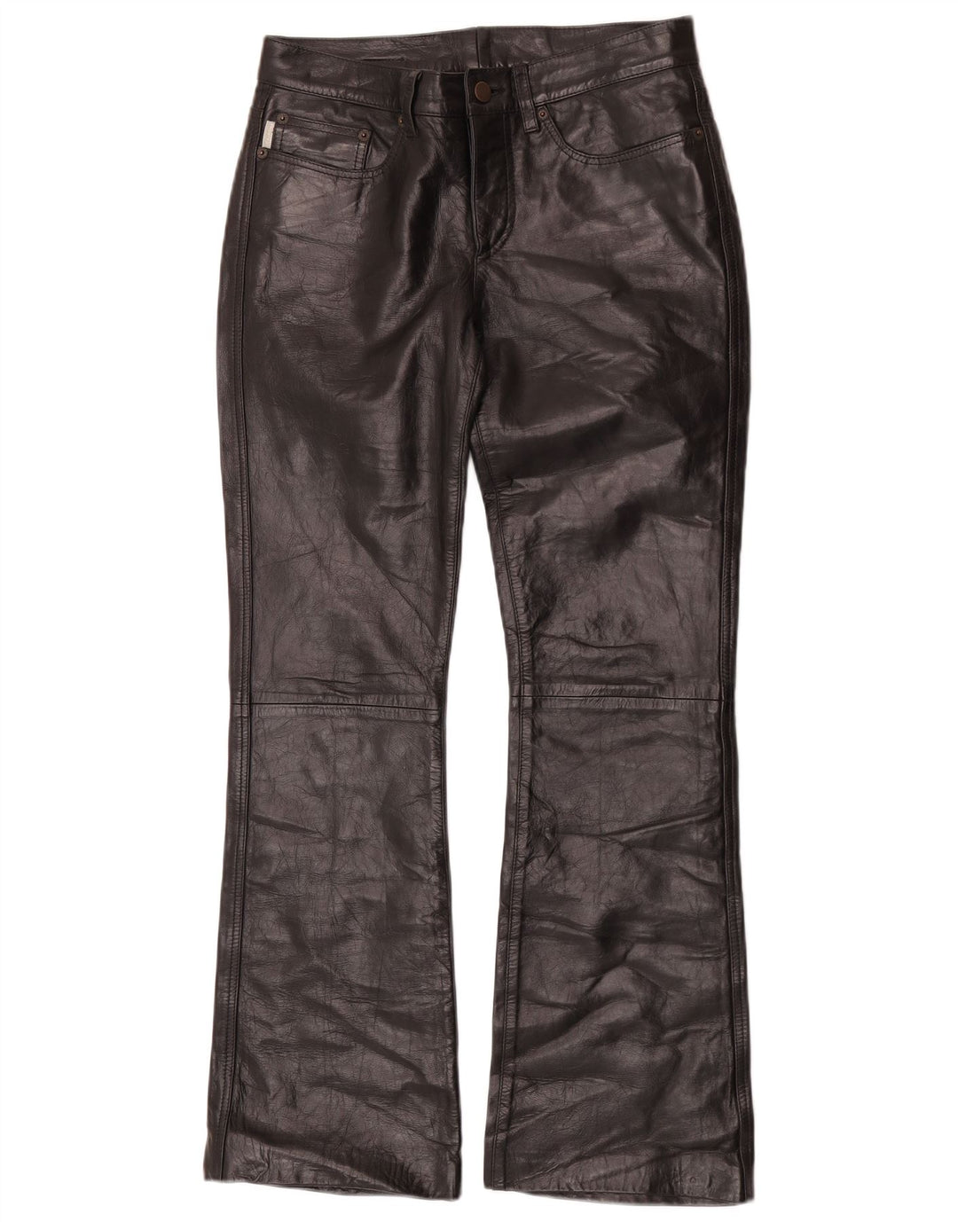 Damskie spodnie skórzane Bootcut Iceberg W27 L29 Czarna skóra