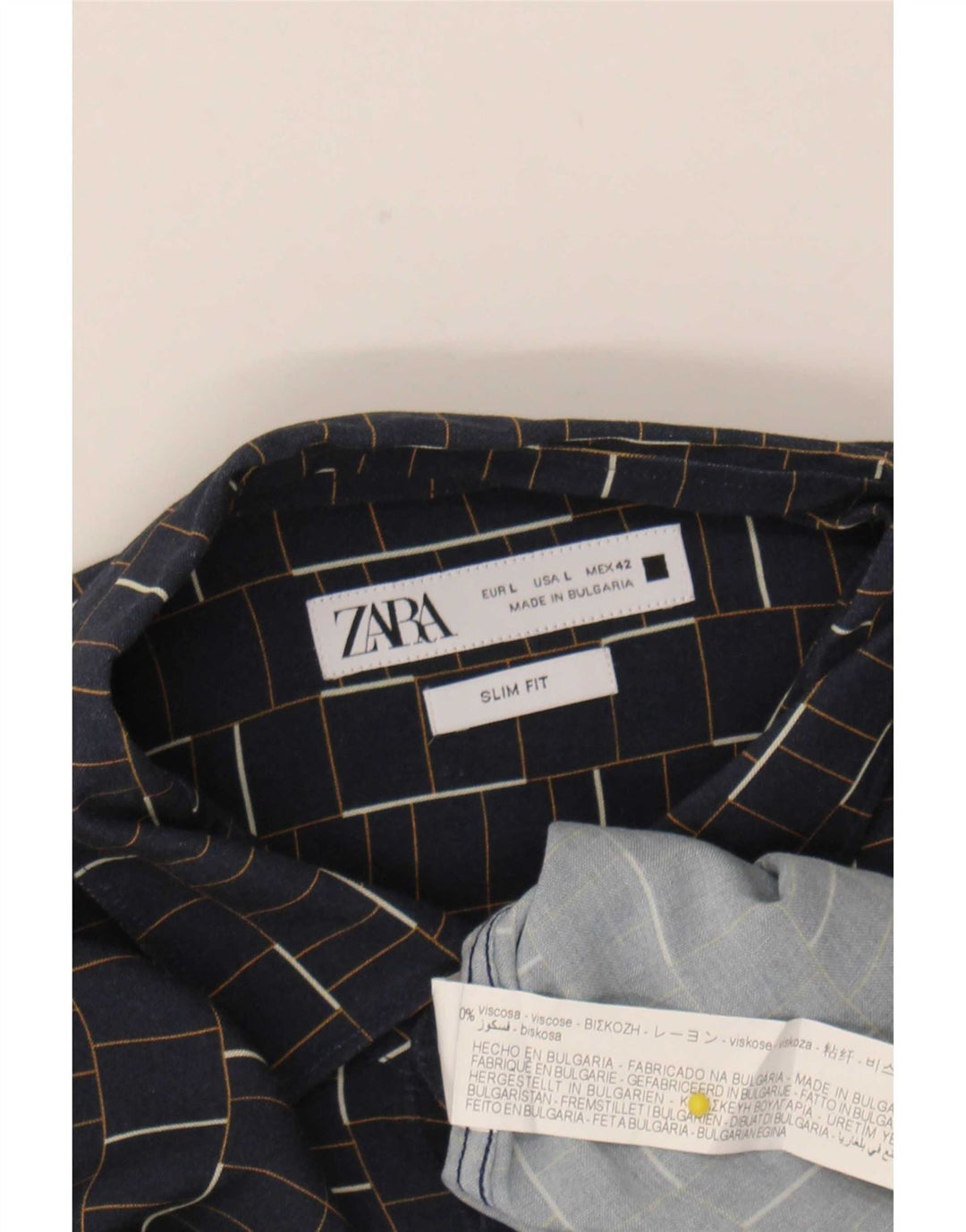 Koszula męska Zara Slim Fit, duża, granatowa, wiskozowa krata