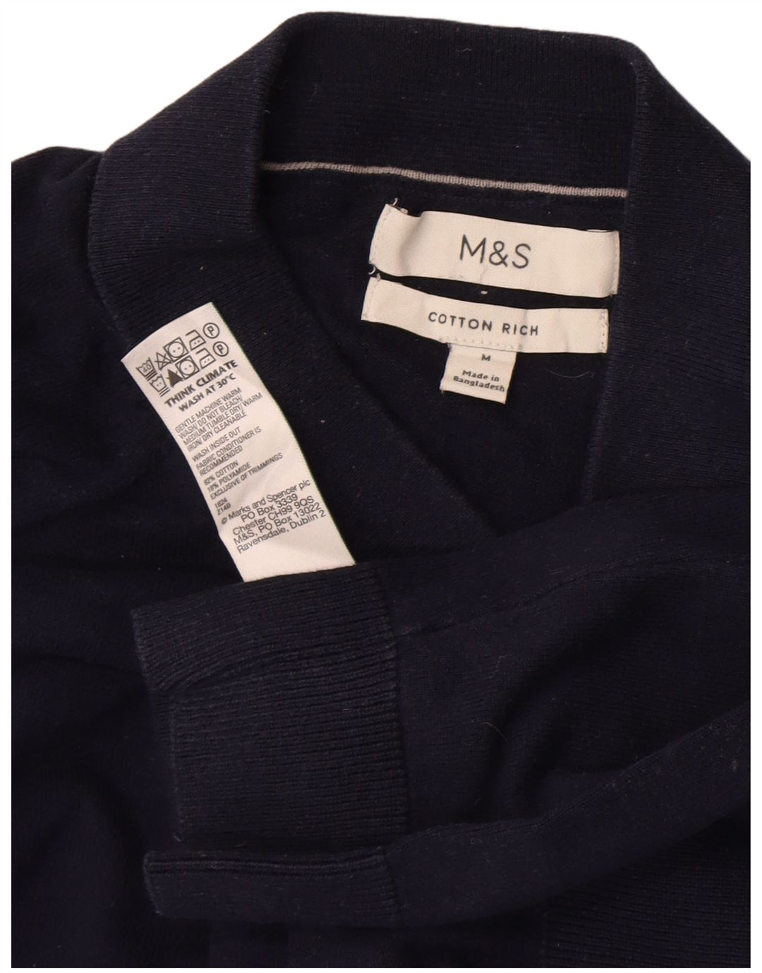 Marks & Spencer Męski sweter polo, średni, granatowy, bawełniany