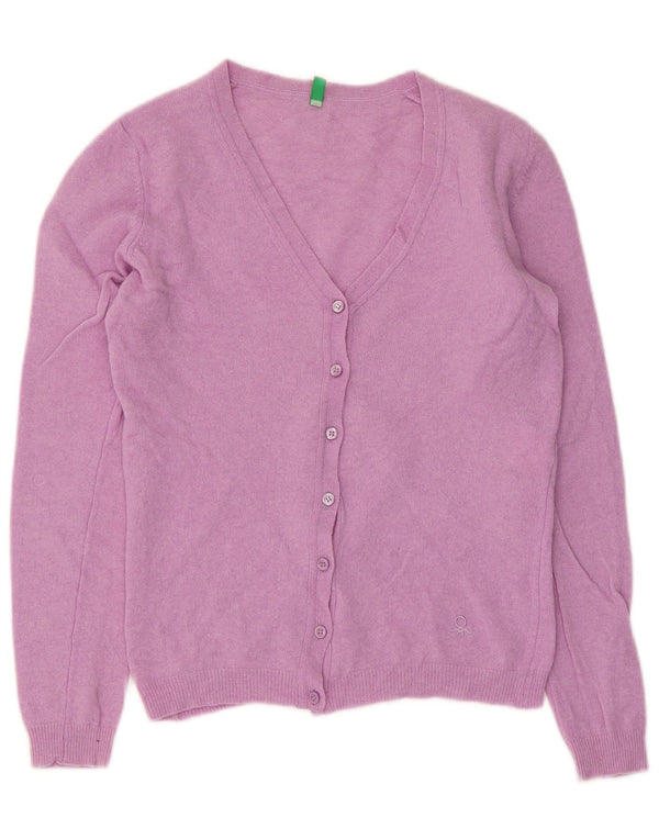 Damski sweter rozpinany Benetton, UK 10, mały, różowy, z dziewiczej wełny