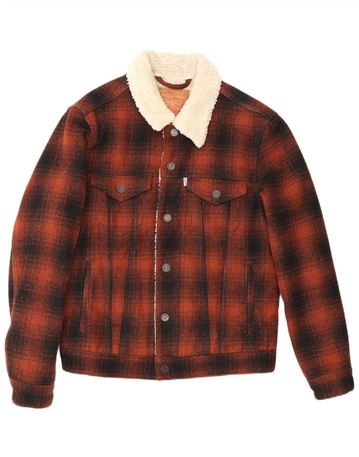 Męska kurtka Levi's Sherpa UK 36, mała, brązowa, poliestrowa kratka