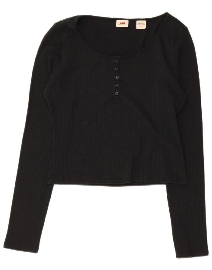 Damski krótki top Levi's z długim rękawem, UK 10, mały, czarny, bawełniany