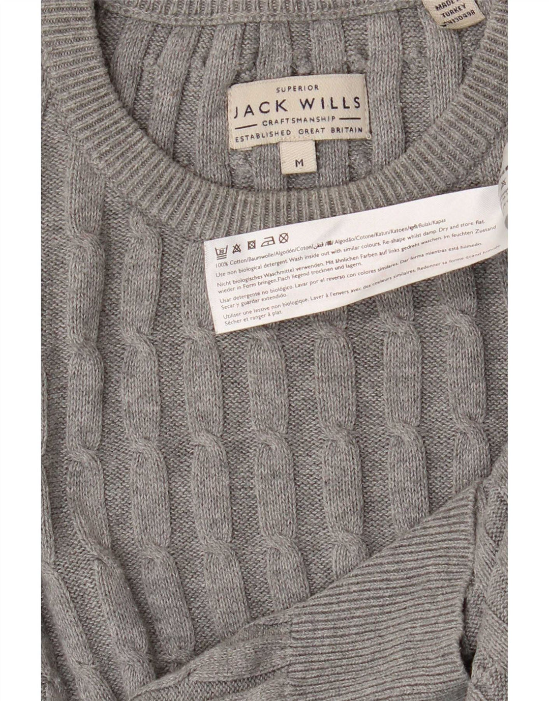 Męski sweter z okrągłym dekoltem Jack Wills, średnioszary, bawełniany