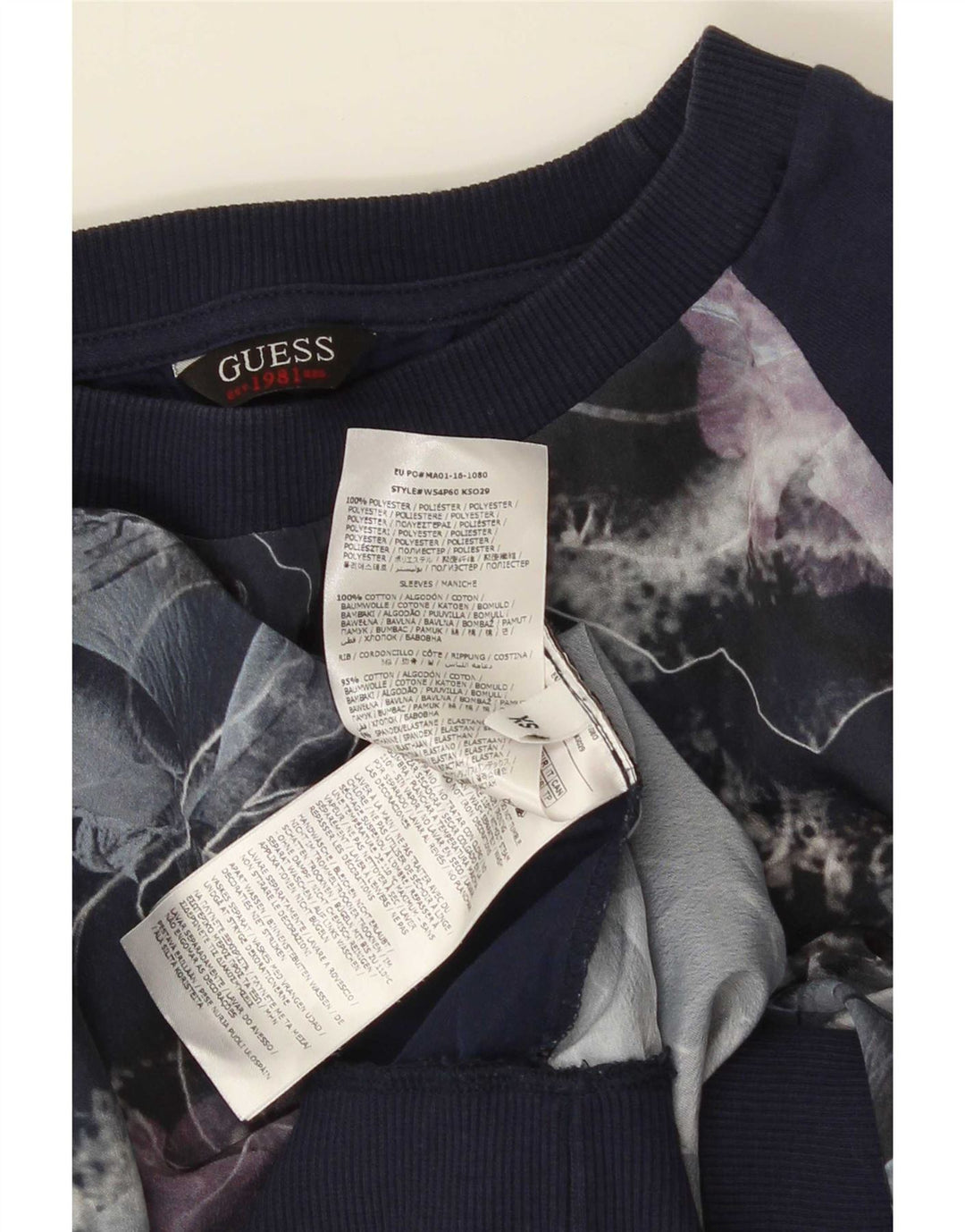 Damska bluza oversize Guess UK 6 XS Granatowa, z kwiatowym poliestrem