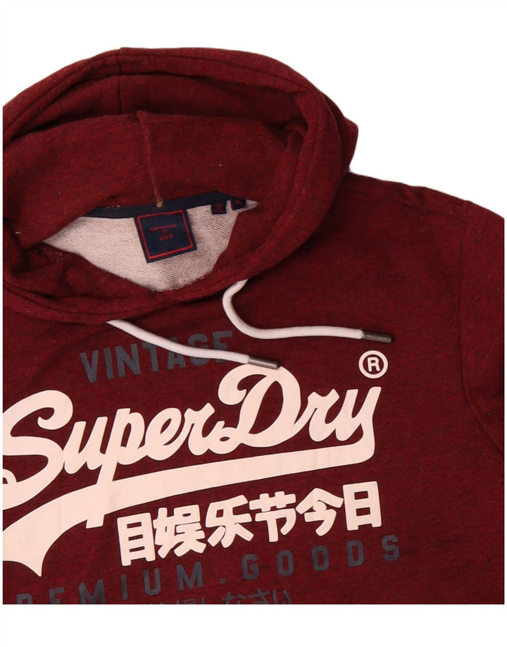 SUPERDRY Męski sweter z kapturem i grafiką XL Bordowa bawełna