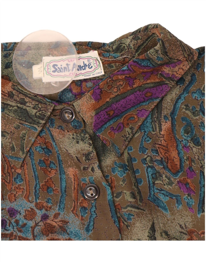 Vintage damska, długa, oversize'owa bluzka koszulowa UK 14, średnia, zielona paisley