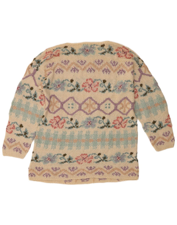 Sweter damski Express z okrągłym wycięciem pod szyją UK 12 Średni beżowy kwiatowy jedwab