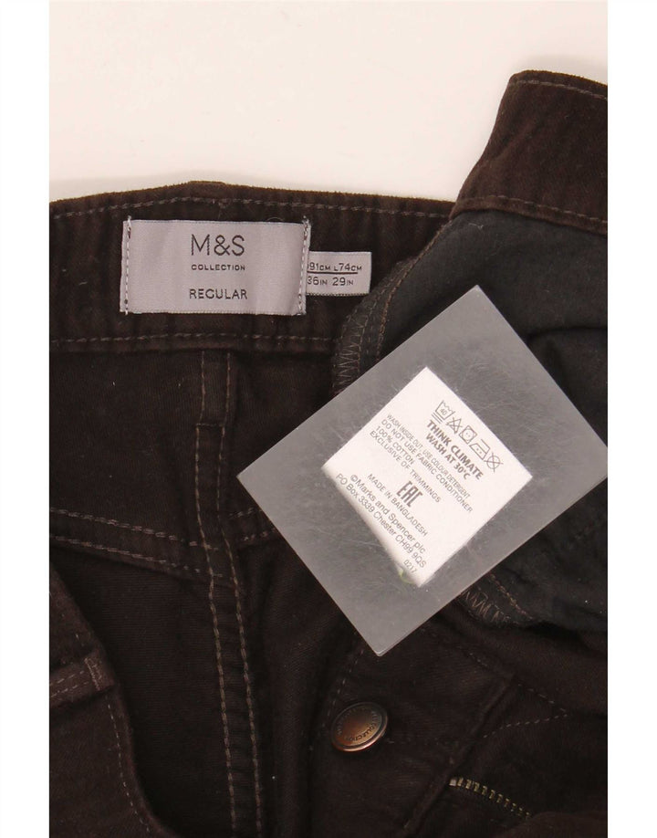 Marks & Spencer Męskie proste dżinsy o regularnym kroju W36 L29 Brązowa bawełna