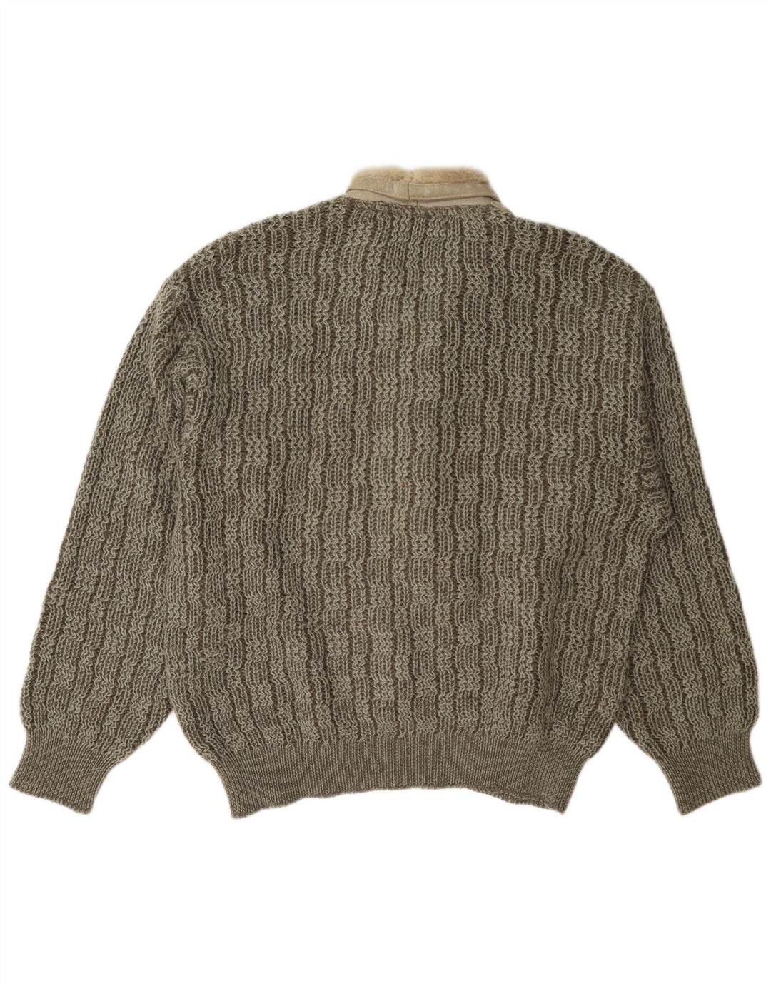 Sweter męski w stylu vintage z szalowym dekoltem, duży, szary, wełniany blok kolorów