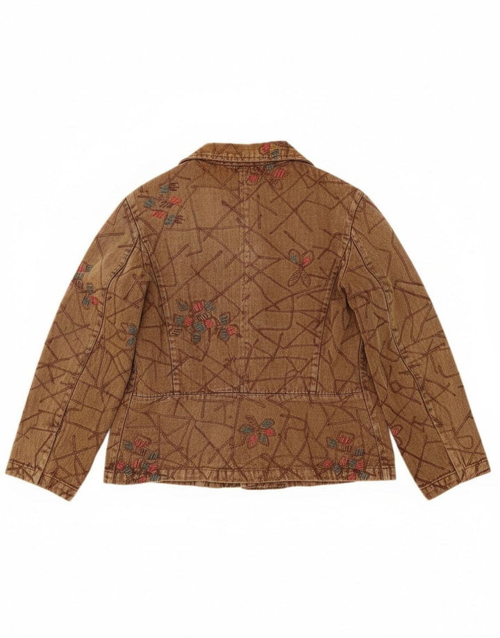 Damska kurtka bomberka w stylu vintage UK 16, duża, brązowa, z bawełny w kwiaty