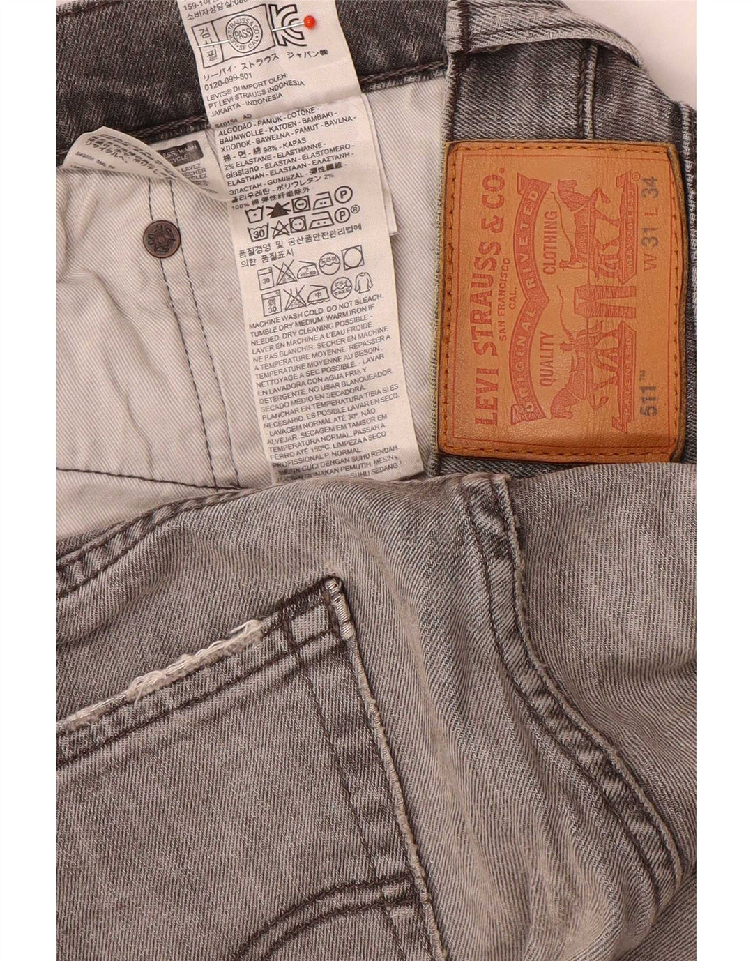 Męskie jeansy Levi's 511 Slim W31 L34 Szara bawełna