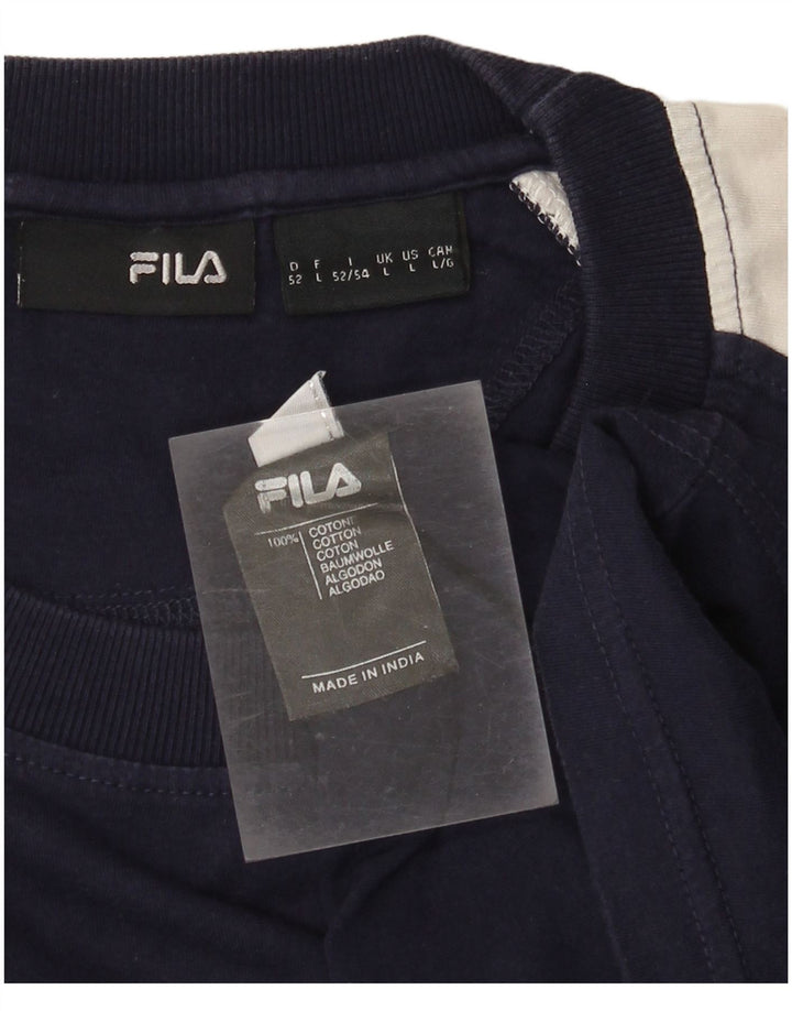 Męski T-shirt Fila z grafiką, duży, granatowy, bawełniany z blokami kolorów