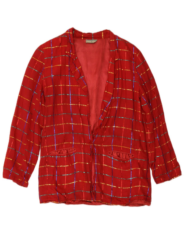 MONSOON Damska marynarka zapinana na 1 guzik UK 12, średnia, bordowa, bawełniana w kratkę