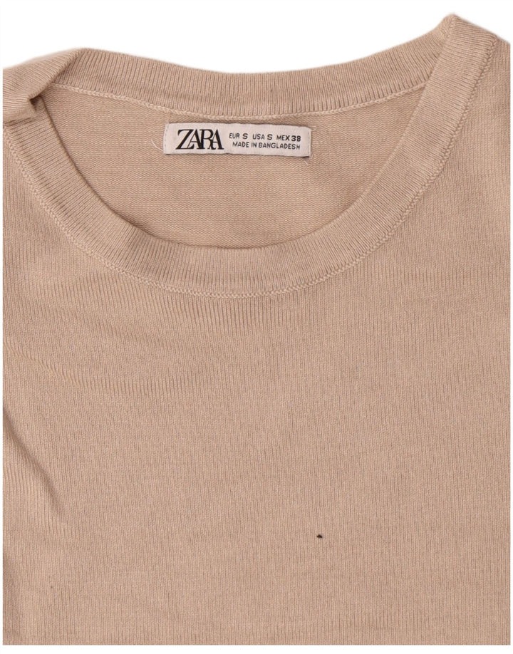 Męski sweter z okrągłym dekoltem Zara, mały, beżowy