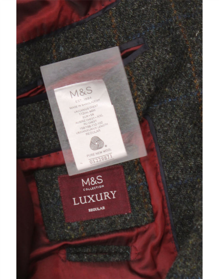 MARKS & SPENCER Męska marynarka zapinana na 2 guziki EU 54 2XL Zielona kratka, nowa wełna