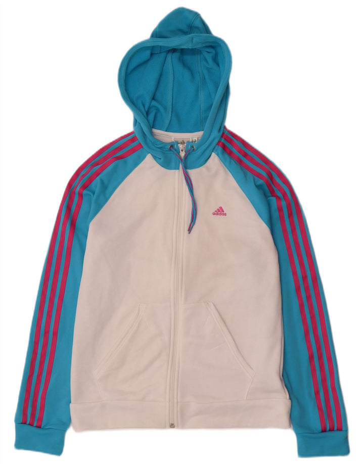 Damski sweter z kapturem i zamkiem błyskawicznym Adidas UK 14 Średni biały poliester z blokami kolorów