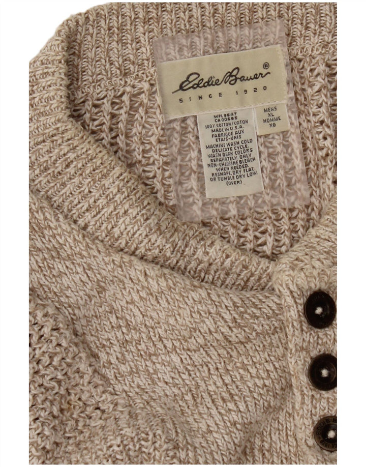 Męski sweter oversize EDDIE BAUER zapinany pod szyją XL, beżowy, nakrapiany