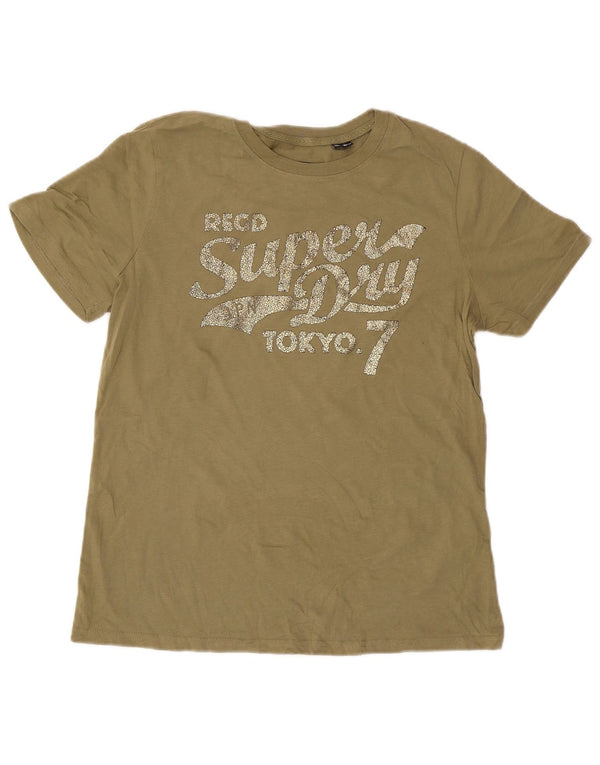 Damski T-shirt z grafiką Superdry Top UK 14, duży, zielony, bawełniany